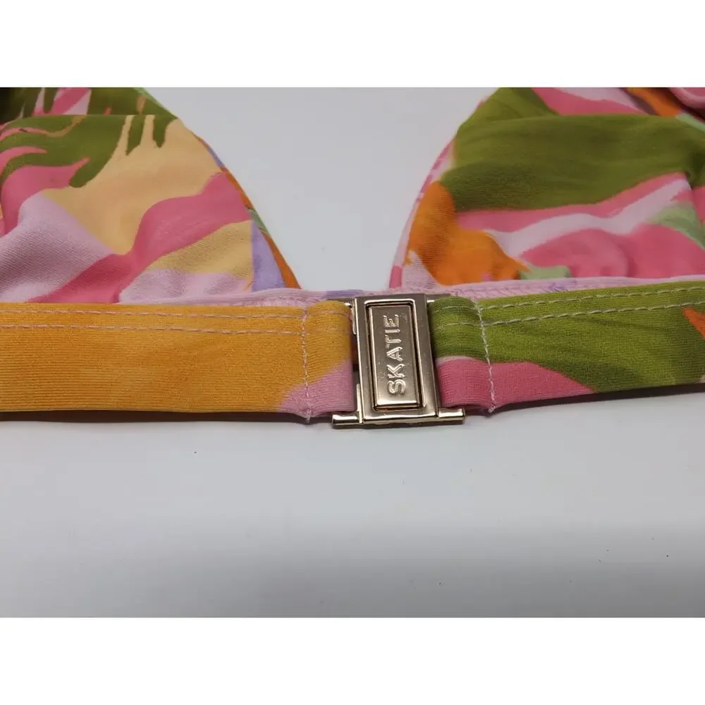 Skatie Calypso Bikini Top Puka Print Triangle Bathing Suit Vacation Summer Beach